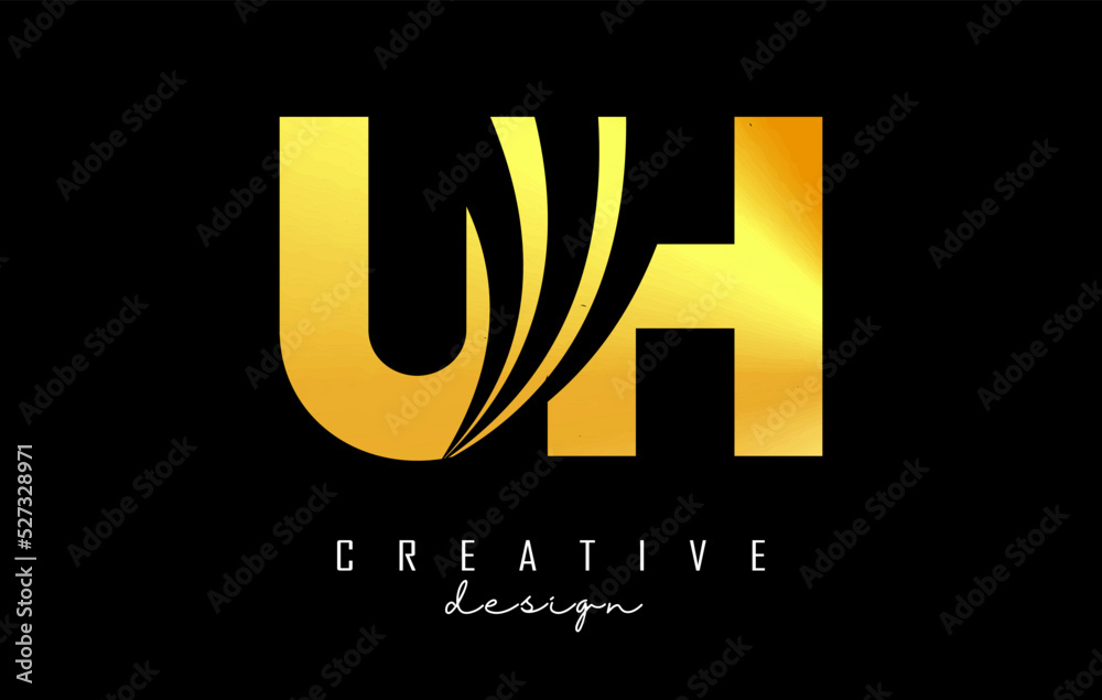 Creative golden letters UH u h logo with leading lines and road concept design. Letters with geometric design. Creative golden letters UH u h logo with leading lines and road concept design. Letters with geometric design.
