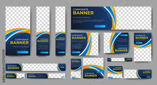 Web banner template design set layout with photo and text space. gradient blue. Business advertising set design template. Vertical, horizontal, square banners standard size. 