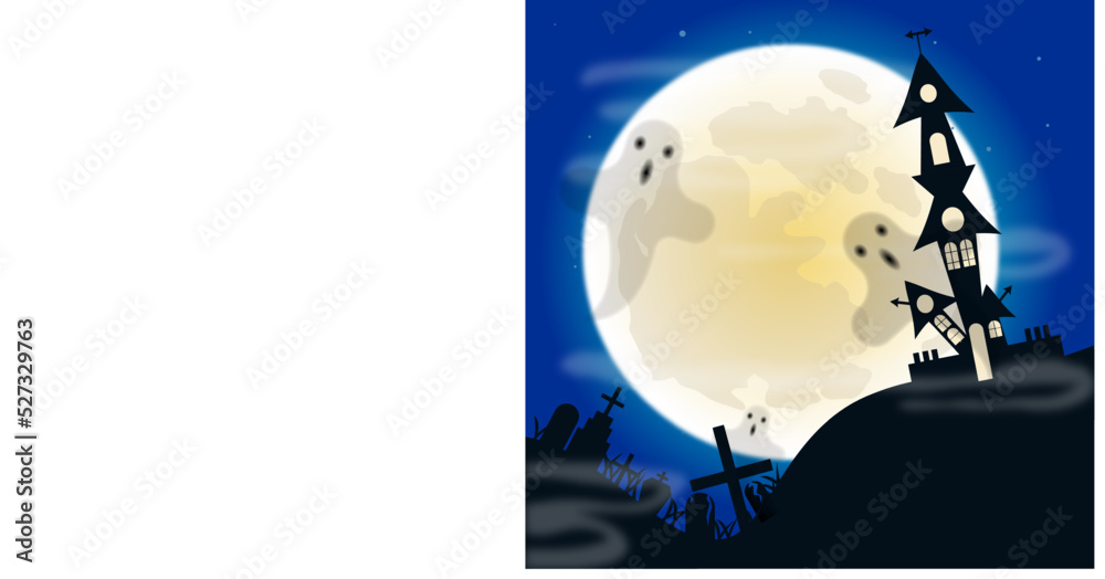Halloween card. Horror landscape. Ghosts.