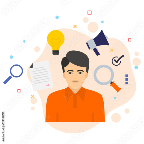 wunderkind or polymath pictogram stock illustration, company spokesperson concept, multi talented person vector icon design, hrm symbol, 