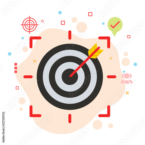 Focus on Target Concept, hrm symbol, employee goal vector color icon design, Dartboard with Arrow Showing aim or Objective stock illustration