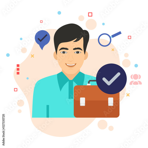 Permanent Employee Concept, Hrm symbol, hr sign, Business Character Stock illustration, Regular or  fixed-term Staff Members Vector color Icon Design, Loyal Staff Member