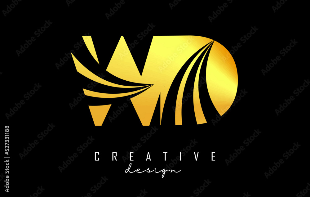 Creative golden letters WD w d logo with leading lines and road concept design. Letters with geometric design. Creative golden letters WD w d logo with leading lines and road concept design. Letters with geometric design.