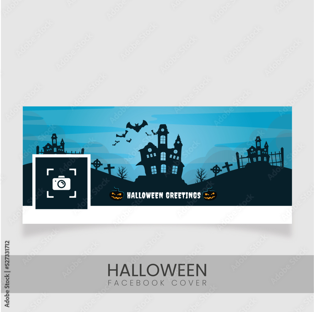 Halloween greetings facebook cover design with haunted house