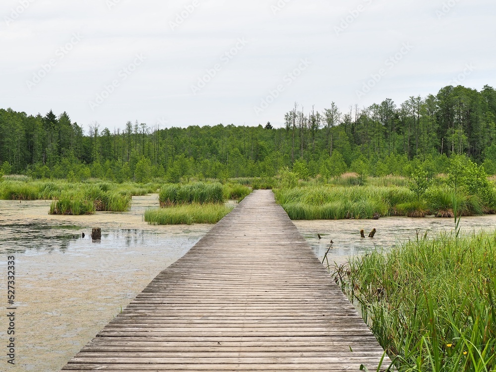 Vyzary, Sianozątka - spillway, wooden pier, wooden footbridge