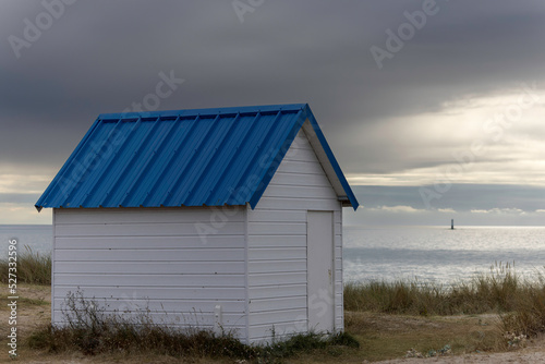 Beach cabins in Gouville sur Mer  Manche  Normandy  France in various lights