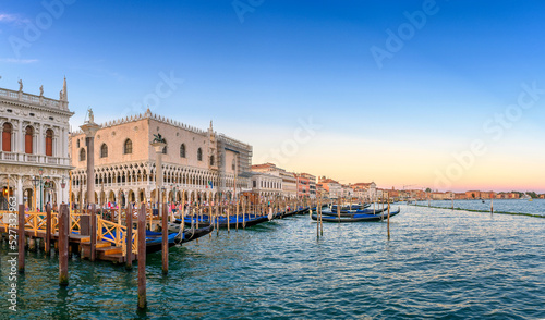 Stunning View of the Grand Canal and lots of gundolas in Venice, Italy. Summer holidays. Travel concept background.