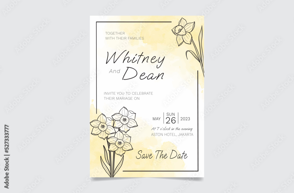 Modern botanical flower wedding invitation template