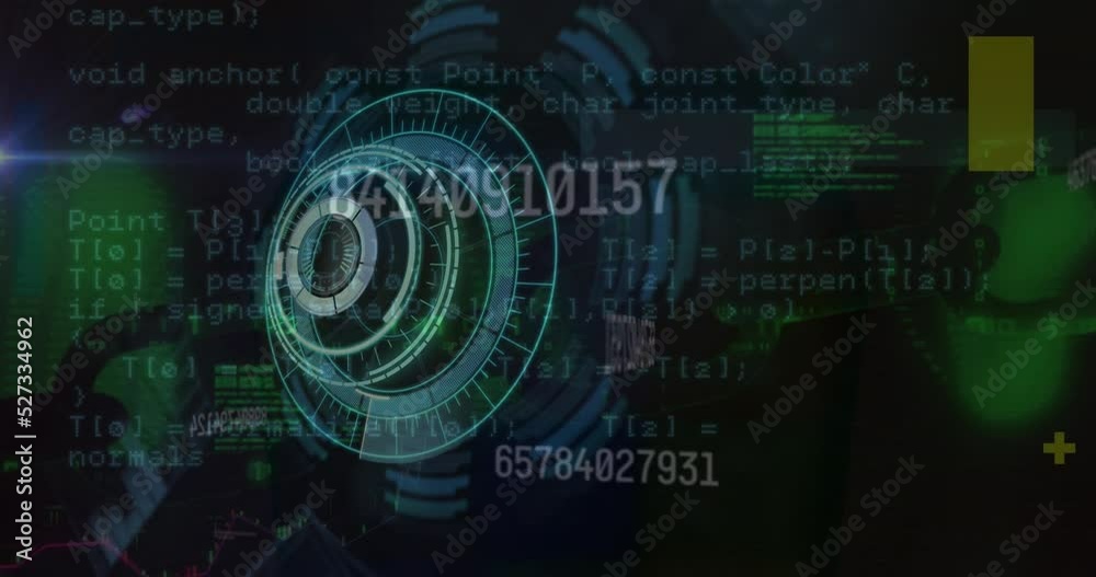 Animation of scope scanning over data processing on black background Animation of scope scanning over data processing on black background