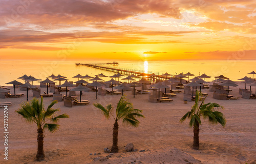 Landscape with three corners fayrouz beach resort at sunrise in Marsa Alam, Egypt photo