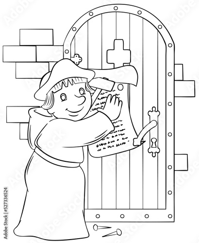 Martin Luther 95 theses. Element for coloring page. Cartoon style.