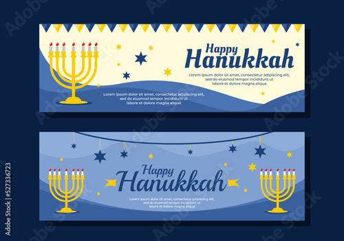 Blue color of happy hanukkah event banner design