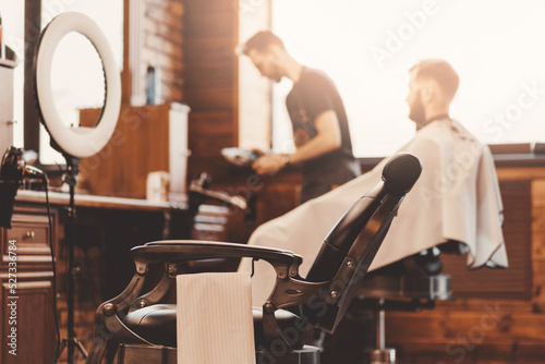 Barbershop armchair vintage color. Modern hairdresser and hair salon, barber shop for men