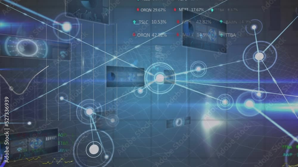 Animation of network of connections over human brain and data processing on screen Animation of network of connections over human brain and data processing on screen