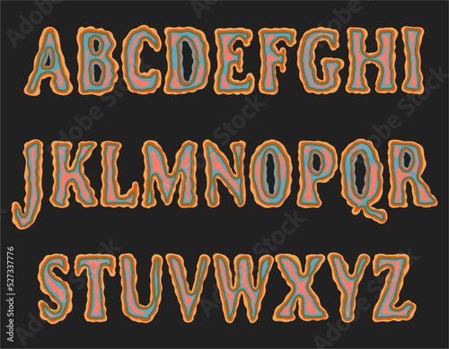 A funky, 1960s psychedelic boho style funky floating groovy typeface. Ideal for posters, collages, clothing, music albums and more.