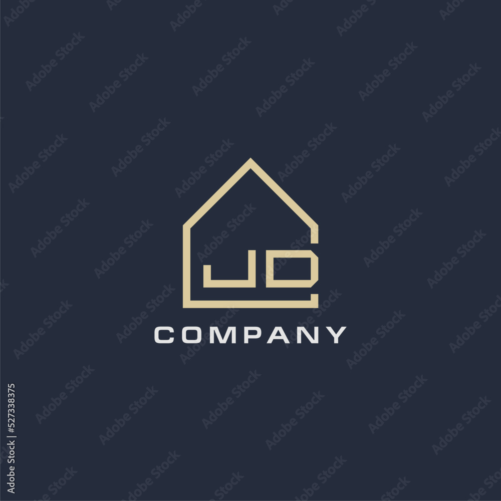 Initial letter JD real estate logo with simple roof style design ideas
