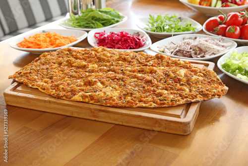 Lahmacun, turkish traditional delicious pizza, Antep lahmacun