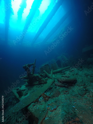 Famous wreck ship Fujikawa maru in Truk lagoon.