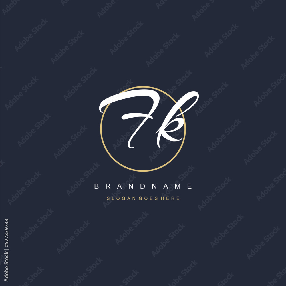 Initial letter FK logo monogram feminine style with circle line design ...