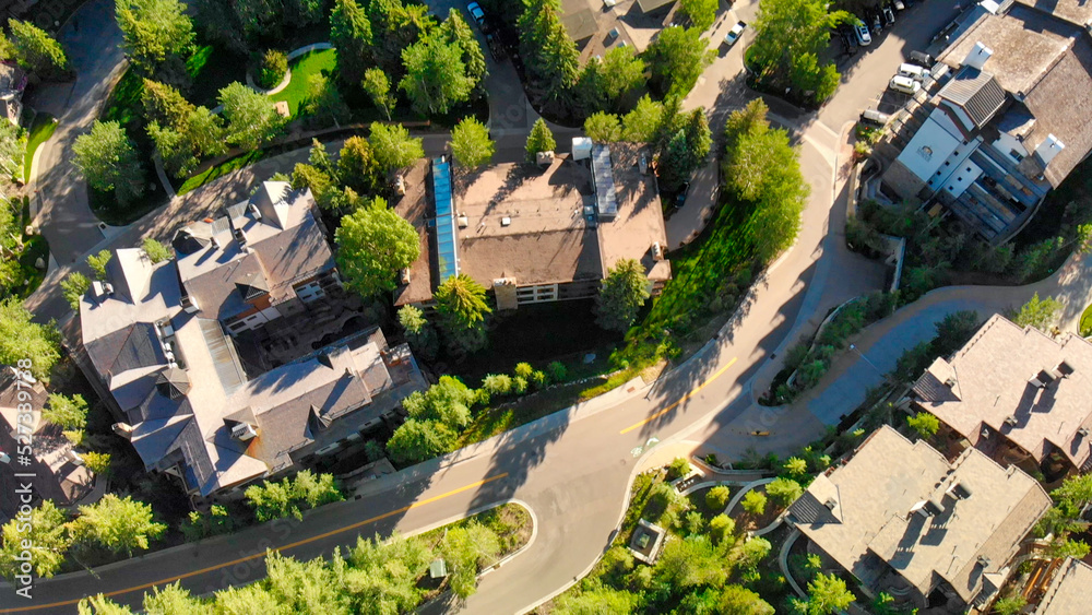 Overhead aerial view of Vail town in summer season, Colorado Overhead aerial view of Vail town in summer season, Colorado