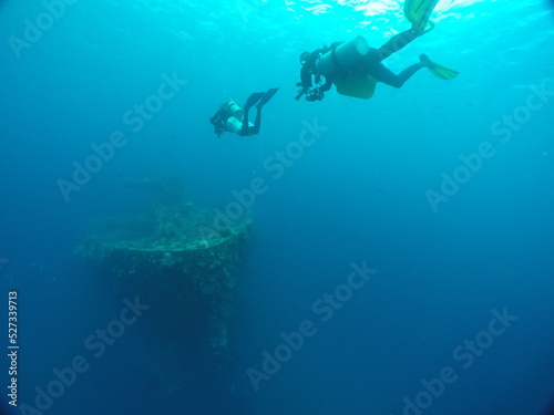 Famous wreck ship Fujikawa maru in Truk lagoon.