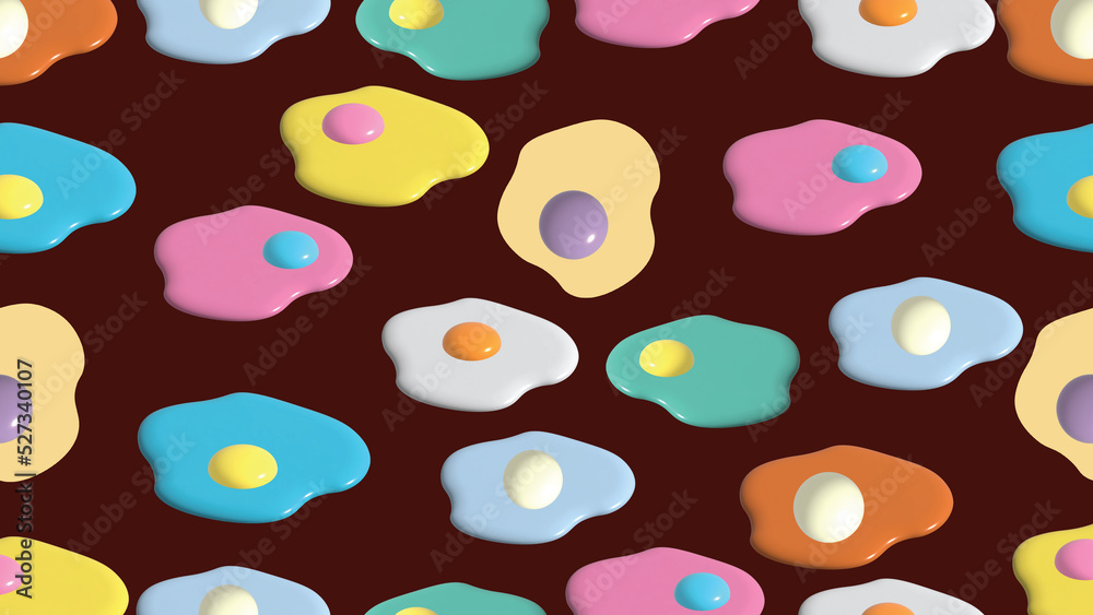 Seamless pattern with fried rainbow eggs on background by vector 3d concept, Colorful color eggs