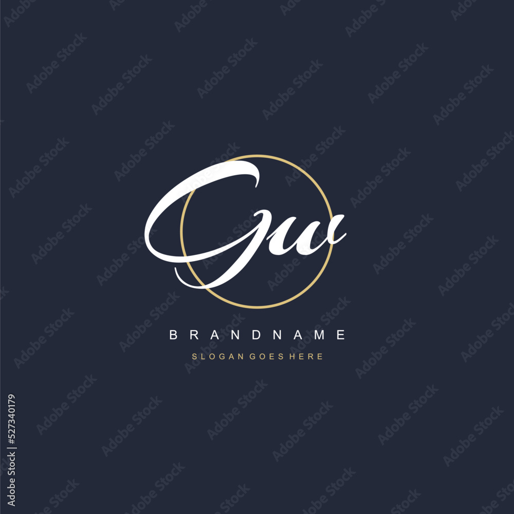 Initial letter GW logo monogram feminine style with circle line design ...