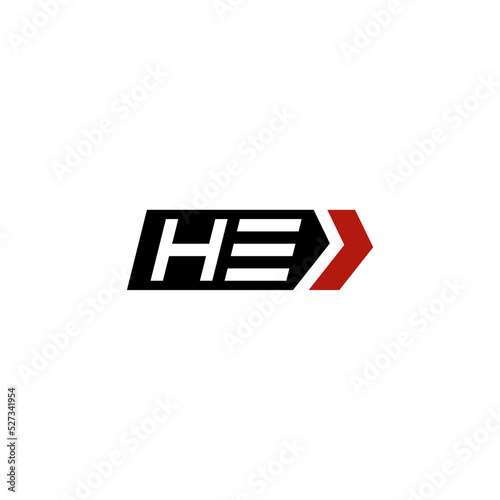 Letter HE logo with simple right arrow design ideas