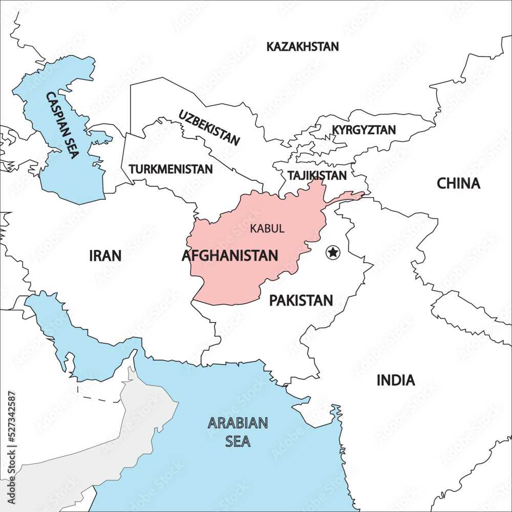 AFGHANISTAN HIGHLIGHTED IN THE ASIAN MAP NEXT TO CHINA PAKISTAN AND ...