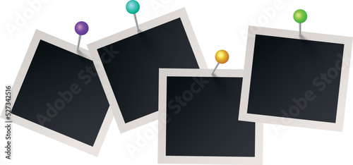 Photo cards fixed with color pins. Album frames template