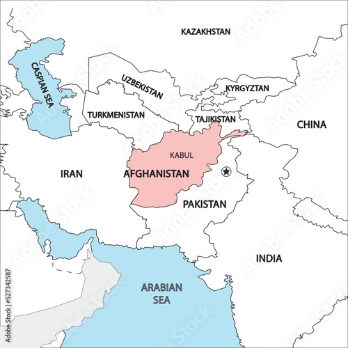 AFGHANISTAN HIGHLIGHTED IN THE ASIAN MAP NEXT TO CHINA PAKISTAN AND INDIA