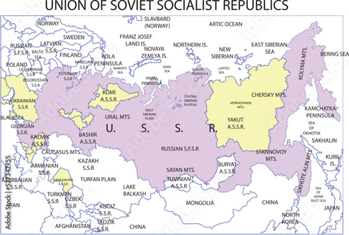 map of USSR, united soviet socialist republic, autonomous republic s of USSR photo