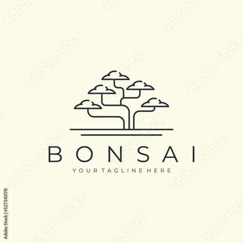 bonsai tree with minimalist line art style logo vector design icon template illustration