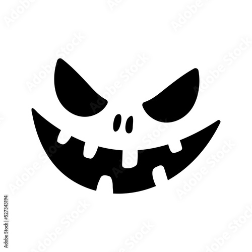 Smirk silhouette, isolated on white background. Vector illustration, traditional Halloween decorative element. Halloween silhouette black smirk face - for cricut, design and decor.
