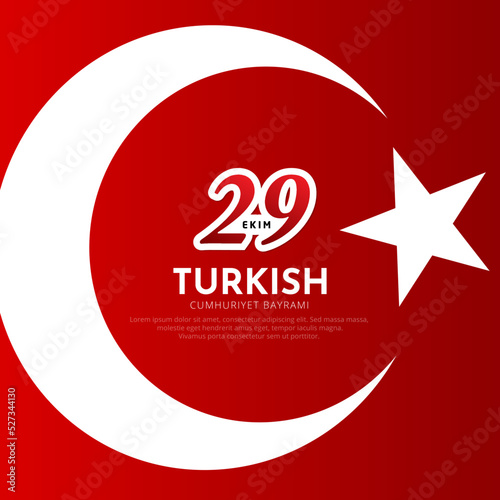 Celebration Turkey republic day background template design with crescent moon and star