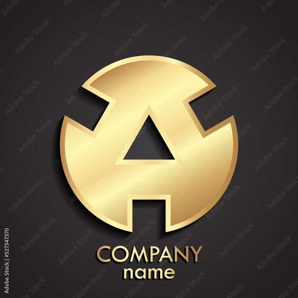 3d gold stylized modern shape wheel circle logo 3d gold stylized modern shape wheel circle logo