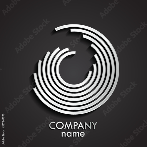 3d silver metal linear circle logo design