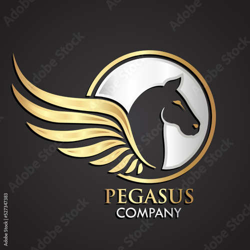 3d winged horse pegasus negative shape gold silver logo