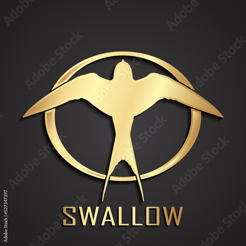 3d shiny golden swallow bird in circle logo