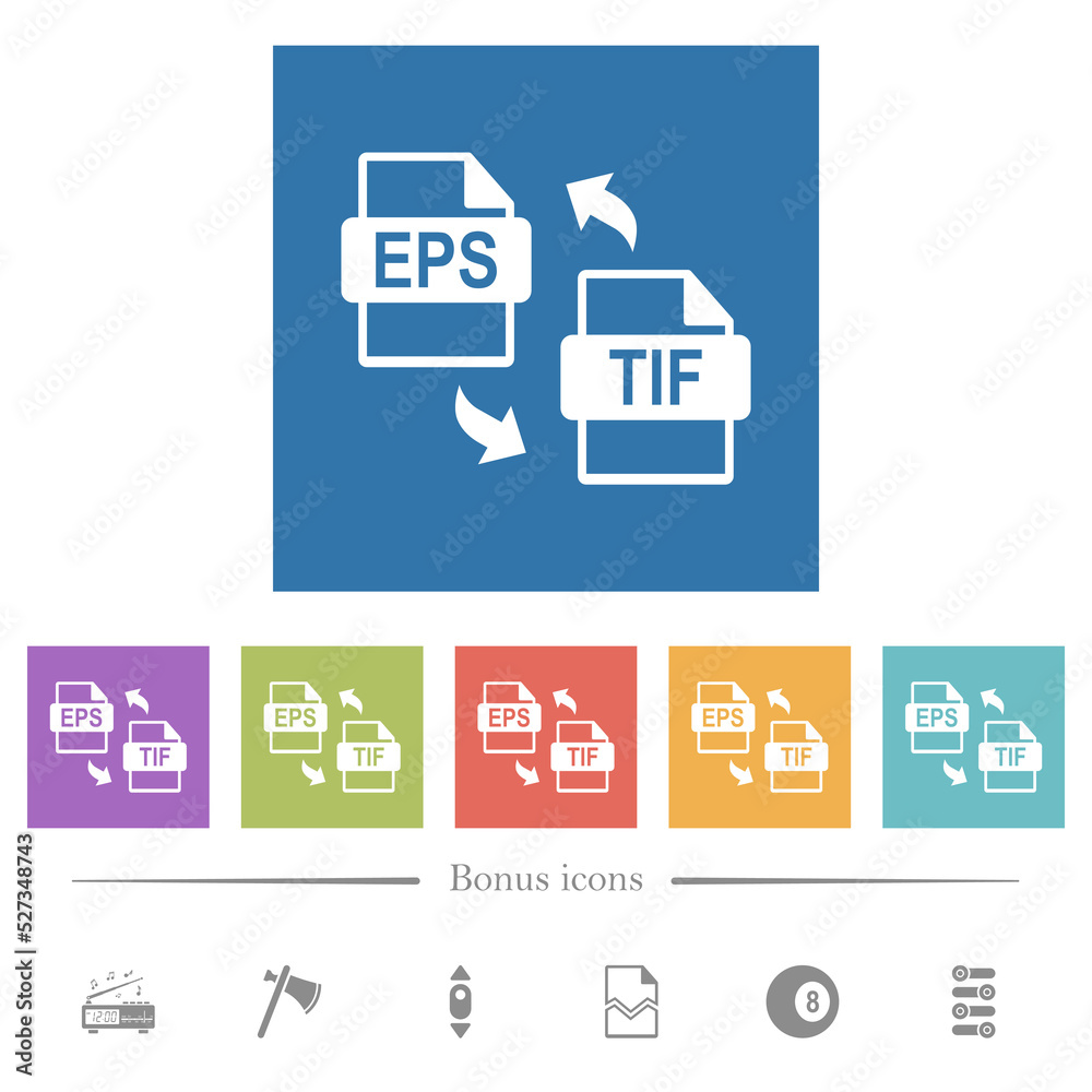 EPS TIF file conversion flat white icons in square backgrounds