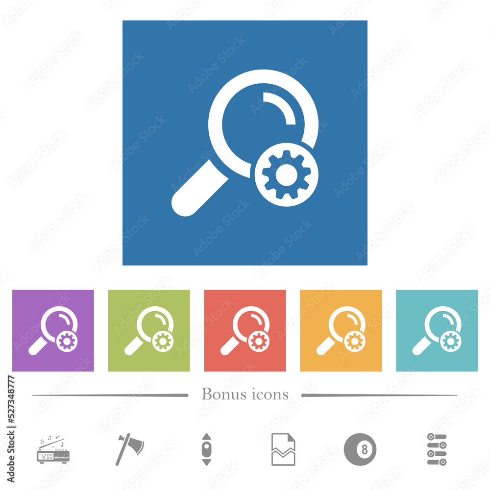 Search settings flat white icons in square backgrounds Search settings flat white icons in square backgrounds