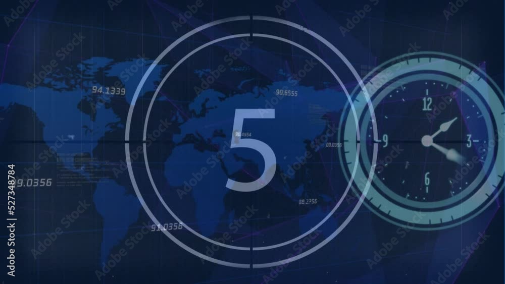 Animation of clock moving over network of connections and icons Animation of clock moving over network of connections and icons
