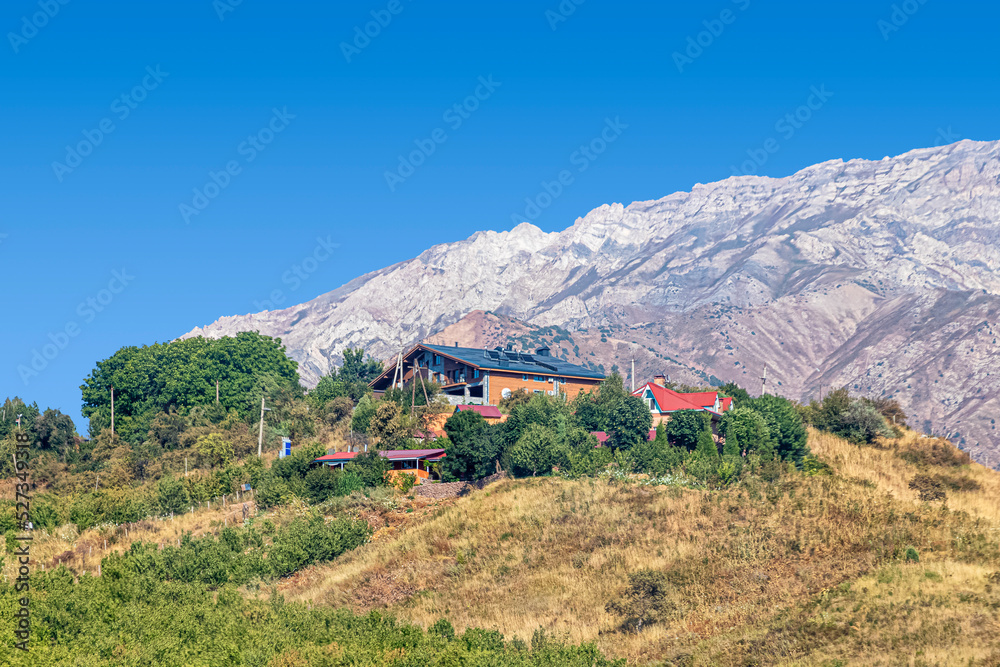 Mountain chalet at the foot of a mountain range in Uzbekistan