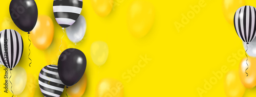 Background template with 3d balloons black and yellow