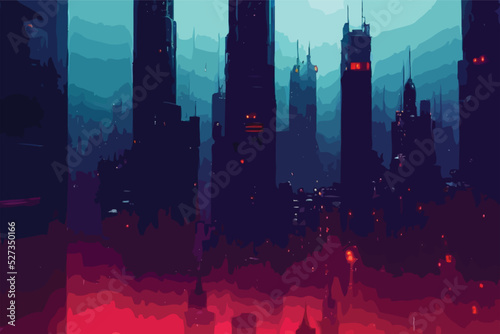 neon mega city.business district center Cyber punk theme. vector illustration