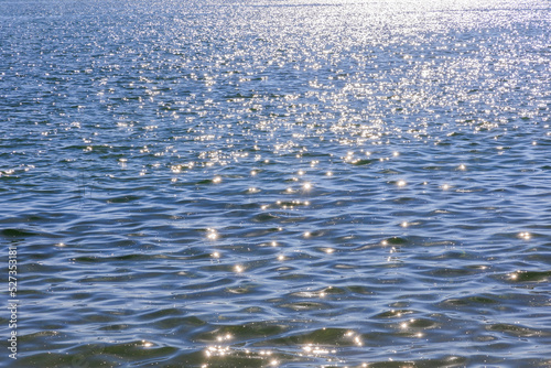 Glittering waves on the green-blue water of the Ammersee on a sunny day