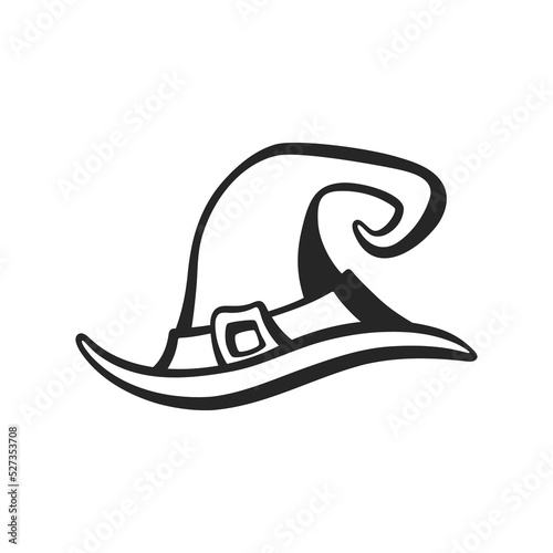 Halloween witch hat. Magician cartoon hat. Black silhouette