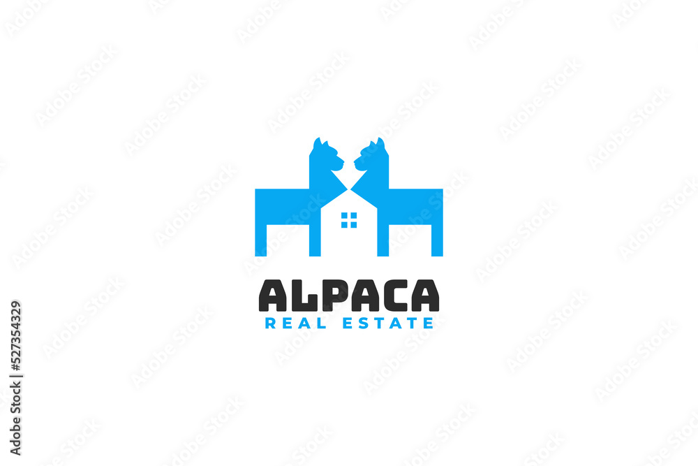Flat alpaca with house logo design vector illustration idea