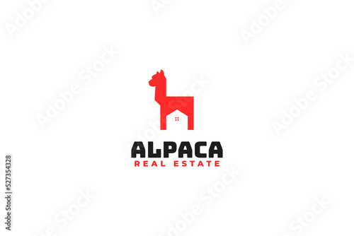 Flat alpaca with house logo design vector illustration idea