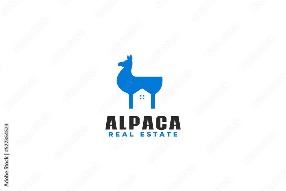 Flat alpaca with house logo design vector illustration idea Flat alpaca with house logo design vector illustration idea